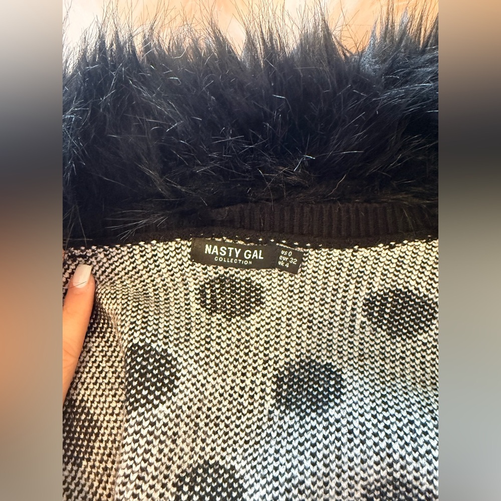 Nasty Gal Black and White Polka Dot Fur Cardigan - Picture 6 of 7
